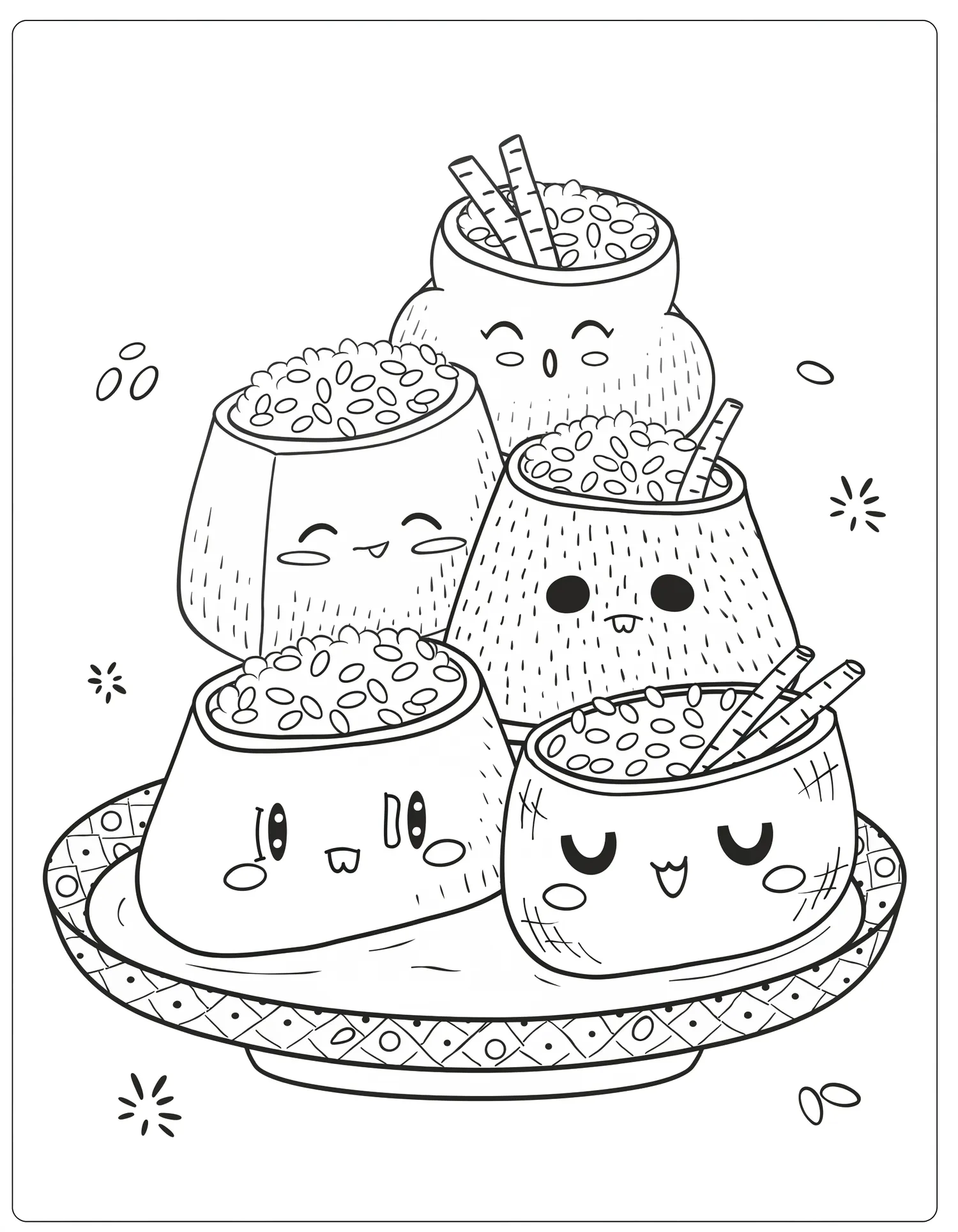 Sushi Inari Poche de Tofu Kawaii - Coloriage kawaii à imprimer gratuitement